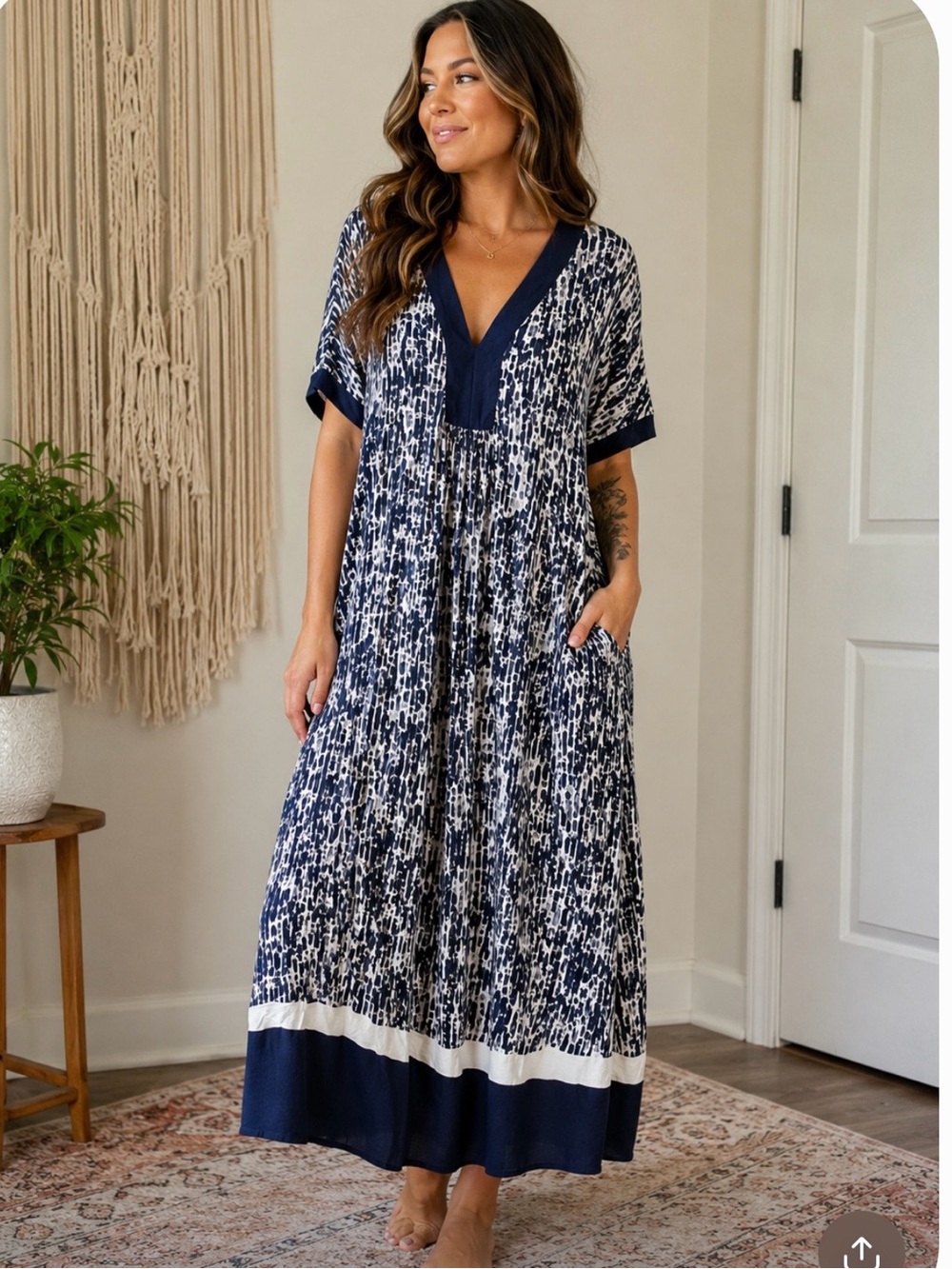 Simply Vera Vera Wang Navy and White Abstract Print Dress